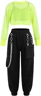 [TiaoBug] Girls Dance Outfits Cropped Hoodie Tank Tops Jogger Pants Set Hip Hop Jazz Street Dancing Clothes