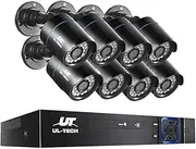 [UL-TECH] Security Camera, Set of 8 1080P HD Channel Surveillance Pet Cameras Hidden CCTV Monitor Home Safe Outdoor Indoor System, 5 in 1 DVR Remote with USB Mouse Support Capture Record Black