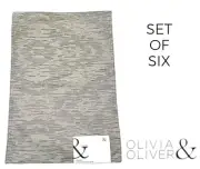 x6 Olivia & Oliver Placemat Set Harper Platinum Silver Grey Cloth Fabric LOT x6