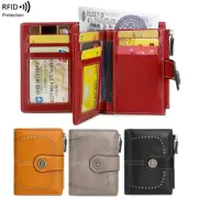 Women Bifold RFID Blocking Leather Wallet Hasp Card Holder Mini Handbag Purse
