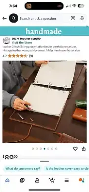 leather 2 inch 3 ring presentation binder portfolio organizer document folder