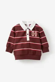 [Cotton On Kids] Cotton On Kids - Gabe Rugby Polo Top - Bordeaux rugby stripe/legend 12-18M BORDEAUX RUGBY STRIPE/LEGEND