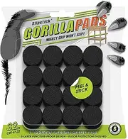 GorillaPads 25mm Non-Slip Furniture Pads/Gripper Feet Skids (Set of 32) Self Adhesive Rubber Floor Protectors, 1 Inch Round, Black, CB147-32