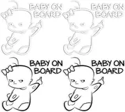 4 Pcs Baby On Board Car Stickers, 6" x 5" Car Stickers Self-Adhesive Weatherproof Baby Safety Decal Warning Sticker for Car Windows