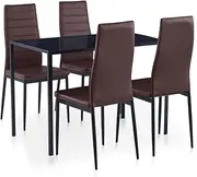 vidaXL Modern Dining Set - 5 Piece Brown Dining Set with Tempered Glass Table Top and Faux Leather Upholstered Chairs