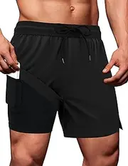 [Sarfel] Mens Swim Trunks 5 Inch Mens Bathing Suit with Compression Liner Men's Board Shorts Men's Swimwear Quick Dry Swimsuit