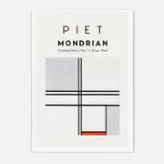 Galrie Piet Mondrian Composition No. 1 Gray-Red Art Print for Modern Decor, White Frame, A3 30 x 42cm (12 x 16inch)