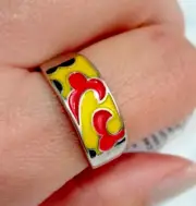 Vintage Ring with enamel Sterling Silver 925 Beautiful Women Jewelry size 8.5