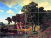 Art Mural Albert Bierstadt Landscape Tumbled Marble Backsplash Tile #1096