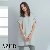 在飛比找momo購物網優惠-【AZUR】長版側開衩垂墜感上衣