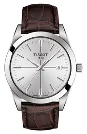 Tissot Gentleman Leather Strap Watch, 40mm in Brown/Silver at Nordstrom One Size