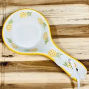 NWT Gorgeous Terramoto Ceramic Glossy Yellow & White Pineapples Spoon Rest Rest