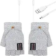 [Sosoport] 1pair Usb Heated Gloves Thermal Hand Warmers for Winter Comfortable and Elastic Design for Typing and Outdoor Activities Grey Heating Temperature