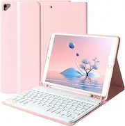 BAIBAO iPad 9th Generation Case with Keyboard 10.2 Inch - Detachable Slim Cover with Pencil Holder, Compatible with iPad 8th/7th Gen, Pro 10.5, Air 3rd (Pink)