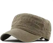 [YULOONG] Military Cap Vintage Army Caps Washed Cotton Flat Top Cap Outdoor Sunhat