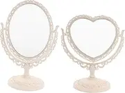 SHERCHPRY Heart-Shaped Double-Sided Mirror 2pcs Desktop Makeup Mirror Swivel Base for Living Room Dressing Table