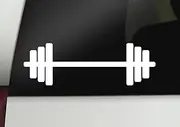 Barbell Decal | Weightlifting Gym Powerlifting Decal | Barbell Vinyl Sticker | Fitness Gym Decal Bumper Sticker Window Laptop Tumbler Decal | 8" x 2.5" Size White | Made in USA