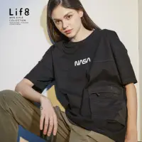 在飛比找momo購物網優惠-【Life8】太空系列 異材質口袋 印花短袖上衣(10754