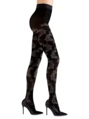 New Women's NATORI Black Gray Feathers Opaque Tights Size S