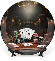 Decorative Poker Tournament Plates, Ceramic Decorative Plates for Display, Boho Style Dinner Plate with Display Stand, China Plate for Home Decor