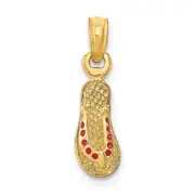 14K Yellow Gold 3D W/ Red Enamel Single Flip-Flop Charm