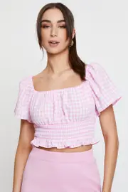 Check Crop Top Off Shoulder - Size XS, Women's Cami