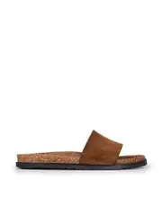 Brown Suede Logo Embroidered Slides