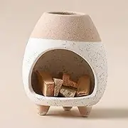 Palo Santo Holder Burner, Handcrafted Ceramic Incense Holder Burner and Ash Catcher for Palo Santo Sticks or sage Bundles, Smudge Bowl, Meditation Home Decor (White Yellow)