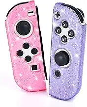 DLseego Glitter Protective Case for Switch Joy Con Controllers, Handheld Soft Silicone TPU Protective Cover Replacement Shell Case Suitable for Switch & Switch OLED Model Joy Cons - Pink Purple