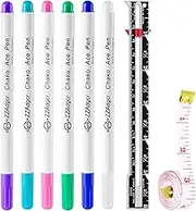 Fabric Markers Pens, 6 Color Water Soluble Erasable Marking Pens, 1 Pcs Gauge Sewing Measuring Tool, 1 Soft Tape Measure, for Tailor's Disappearing Ink Pen, Sewing Fabric Markers and Tracing Tools