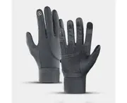 1 Pair Full Finger Touch Screen Finger Gloves Plush Lining Non-Slip Silicone Zipper Pockets Riding Gloves for Riding-Grey