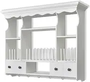 vidaXL Antique Look Wooden Kitchen Wall Cabinet - White, Stylish Storage Solution with Drawers and Shelves, Ideal Organiser for Spices, Cereals, and Dishes