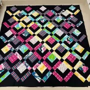 Log Cabin Black Bee Blocks Handmade Cotton Patchwork quilt top/topper 86x86"