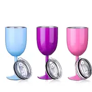 Stemmed Stainless Steel Wine Glasses with Lid Double Wall Insulated Wine Tumbler Unbreakable Goblet PinkPurpleBlue