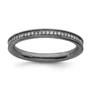 Sterling Silver Stackable & Diamonds Black-plated Ring Size 8 for Women 2.15gm