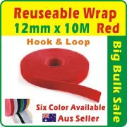 12mm x 10M Red Reuseable Magic Cable Ties Wrap Strap Hook & Loop