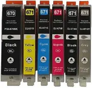 Summit Ink 6-Ink Pack Compatible with PGI670XL PGI-670XL & CLI671XL CLI-671XL for Canon PIXMA MG7760 TS8060 TS9060 MG7766 (1 x PGBK, 1 x C M Y PBK Grey)