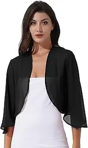 [Linjinx] Womens 3/4 Sleeve Bolero Cardigan Shawls Cover Ups Bridal Chiffon Wedding Cape Wrap