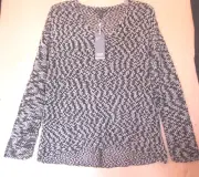 BNWT $228 Eileen Fisher Space Dyed Cotton Tape BLACK /WHITE Boxy Top M L XL