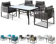 ALFORDSON Patio Bistro Set with 4X Lounge Chairs & 140x80x70cm Coffee Table, Rust-Resistant Steel Frame Outdoor Dining Conversation Set for Patio, Garden & Poolside, Black Grey Color