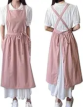 Pinafore Apron Dress，Japanese Cotton Linen Cross Back Apron for Women with Pockets，Pinafore Dress with Waist Ties