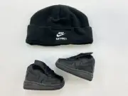 2006 Baby Nike Air Force 1 Gift Pack Black Newborn Leather shoes with hat.