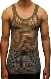 [Ementu] Mens Premium 100% Cotton Fitted String Vest Fishnet Tank Top