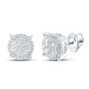 10kt White Gold Womens Round Diamond Circle Cluster Earrings 1/4 Cttw