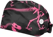 [FVQL] 2 Pcs Bouffant Caps with Sweatband, Scrub Cap with Buttons, Dinosaur Skeleton Pattern Seamless