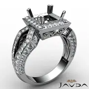 Split Shank Princess Semi Mount Halo Set Diamond Engagement Ring Platinum 1.38Ct