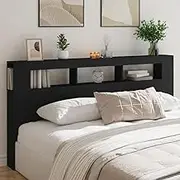 Bed Headboard LED, Beds Head Frame LED Headboard Black 200 cm Engineered Wood