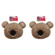 2x Rosewood Kookie Koala Bear Head Plush Squeaker Pet Dog Interactive Toy Brown