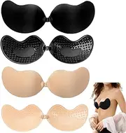 [Lsydgn] Adhesive Bra, Adhesive Bra Push Up for Small Breasts, Silicone Strapless Bra, Backless, Reusable Self-Adhesive Bra Cup B, for Evening Dresses, Wedding Dresses, Nude, Black, 2 Pairs, Black, B