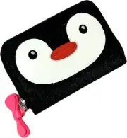 Cat and Jack Kids Black White Zip Around Bow Glitter Penguin Coin Purse Wallet